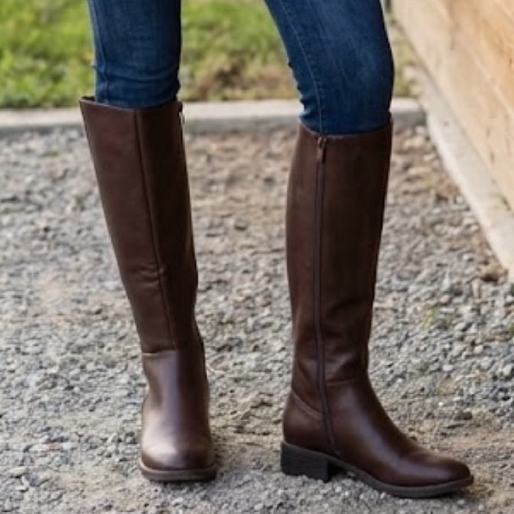 Style&co Women Chocolate Brown Tall Riding Boots Stretch Calf Size 5M F43886